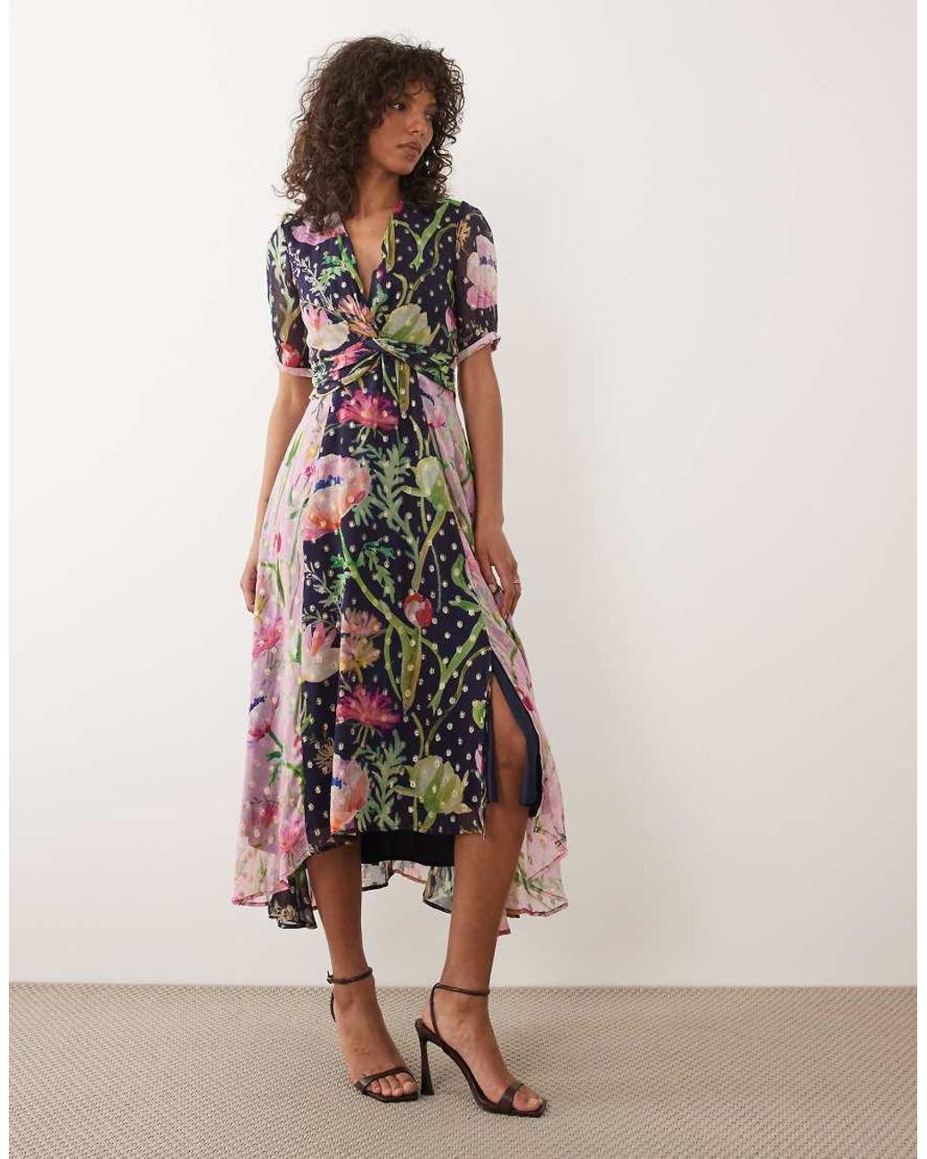 Hope & Ivy White Wrap Bust Midi Tea Dress