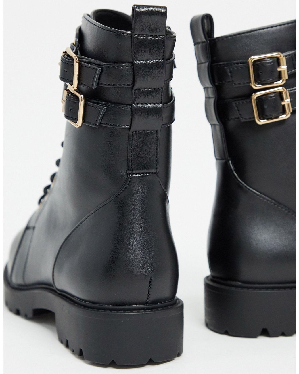 black chunky hard wear lace up ankle boots