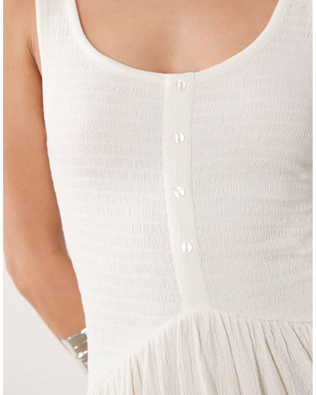 ASOS White Crinkle Button Through Mini Dress