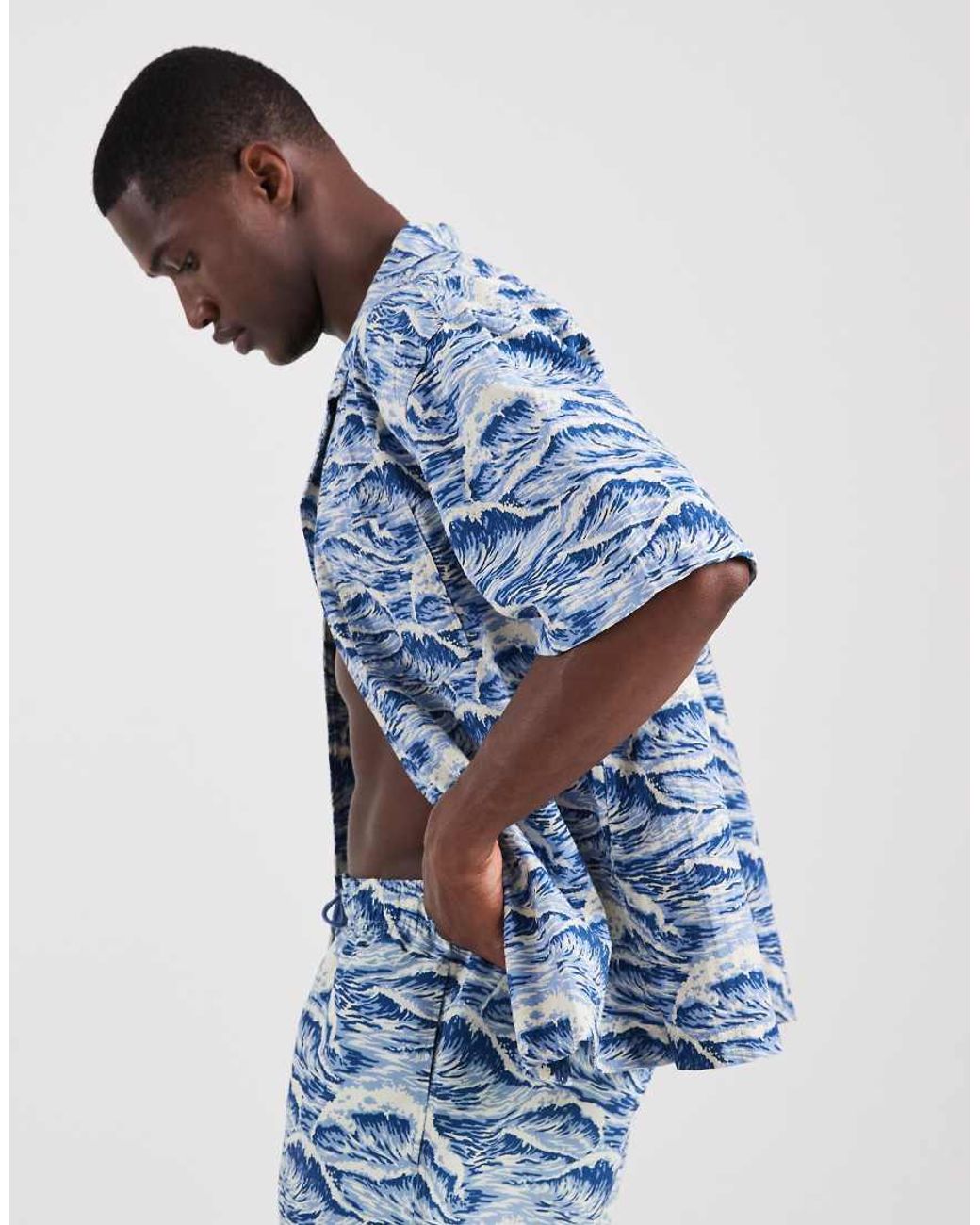 Gant Blue Revere Collar Wave Print Co-ord Shirt for men