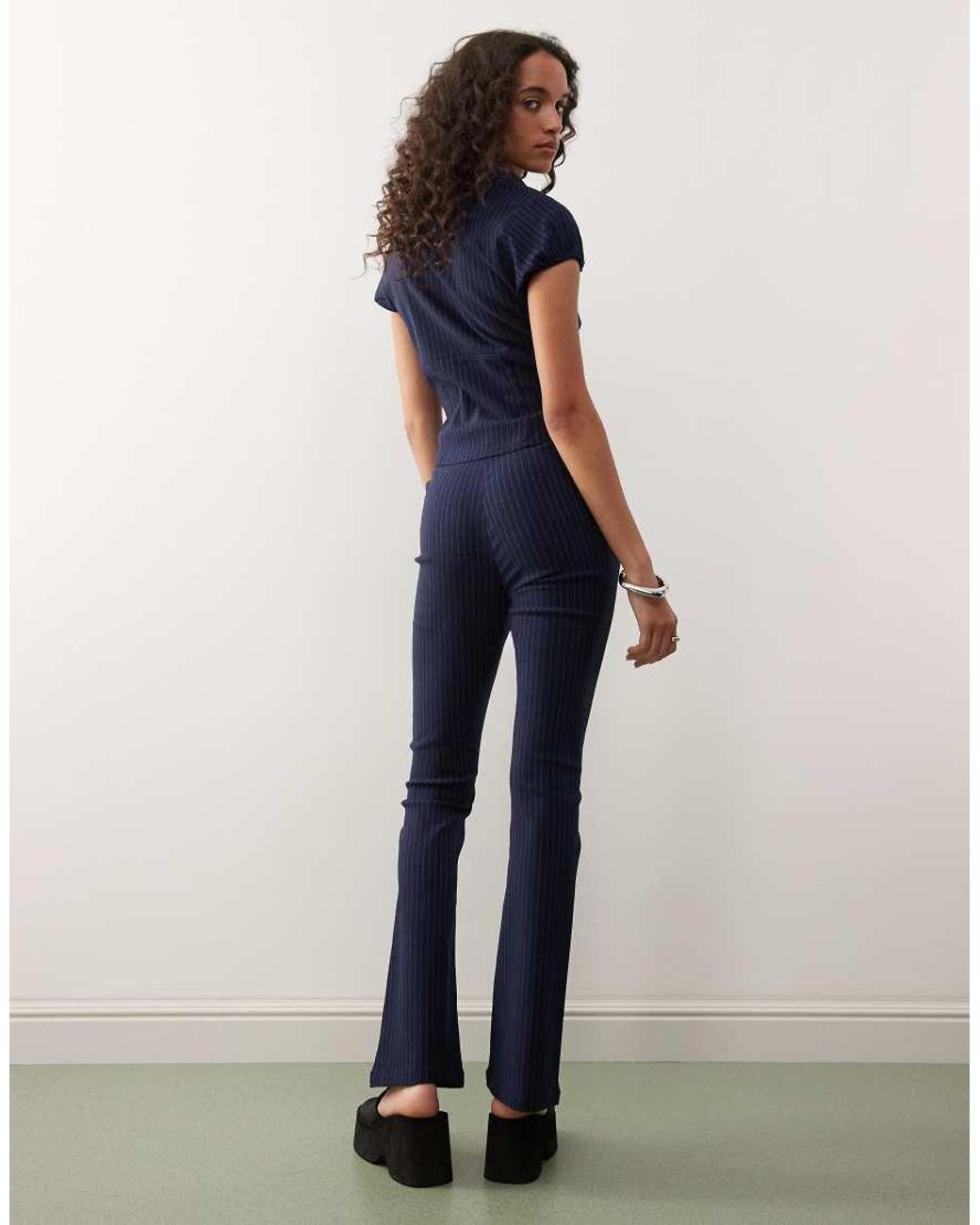 Collusion Blue Low Rise Pinstripe Trouser
