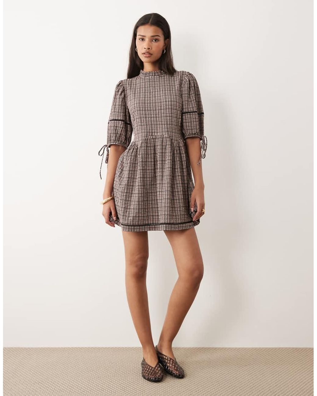 Wednesday's Girl Brown Mini Textured Smock Dress