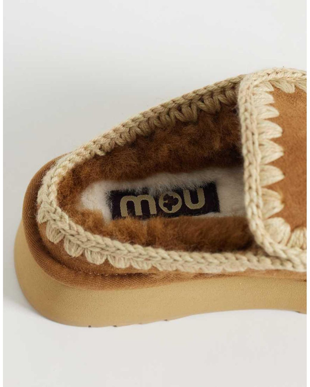 Mou Natural Sheerling Lined Platform Suede Clogs