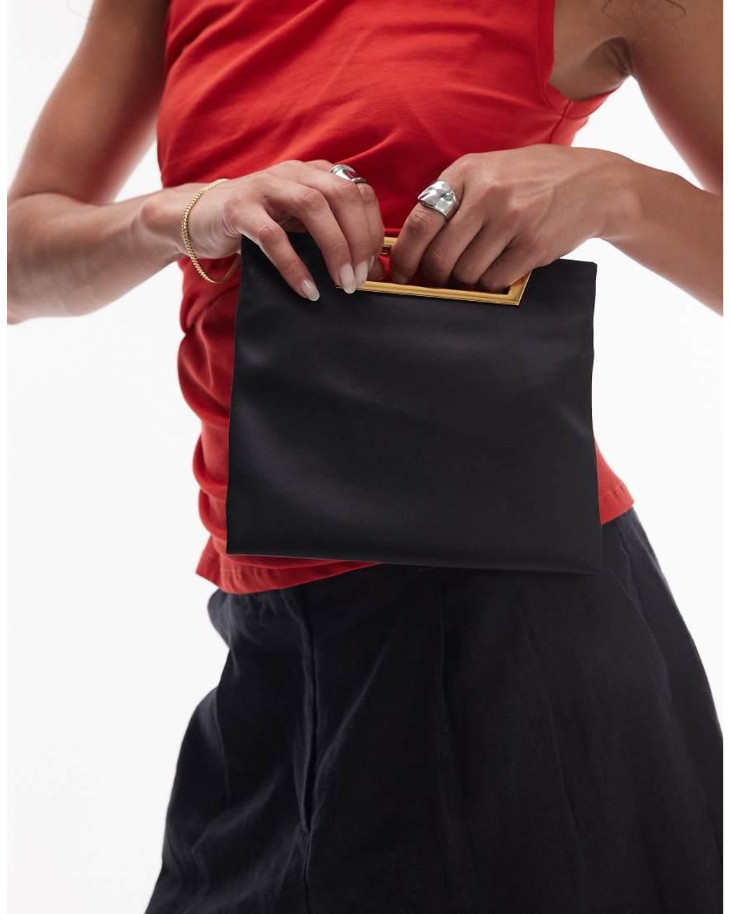 Mango Black Featuring Kaia Gerber Satin Square Clutch Bag