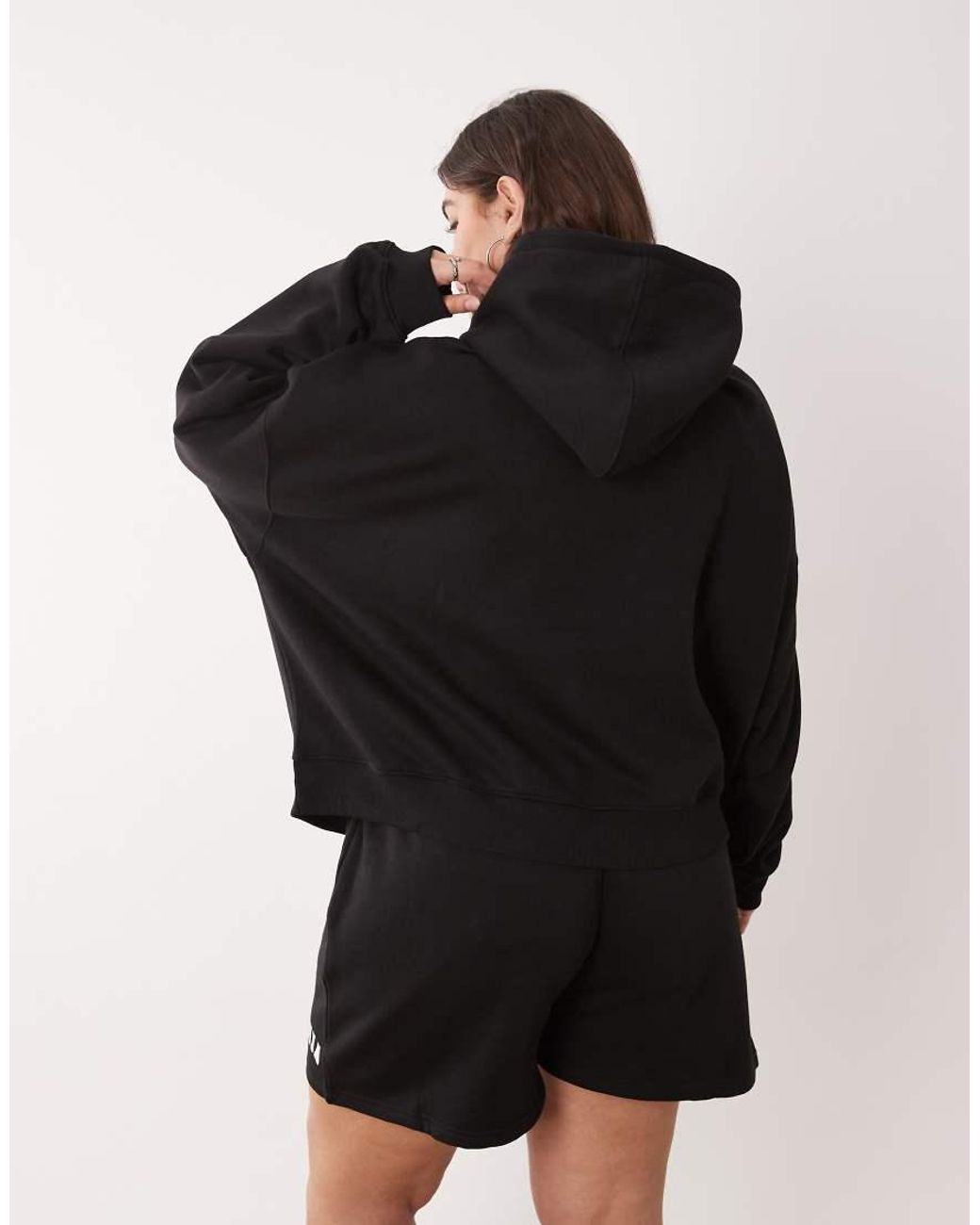 Kaiia Black Plus Cotton Blend Sport Embroidered Logo Oversized Hoodie Co-ord