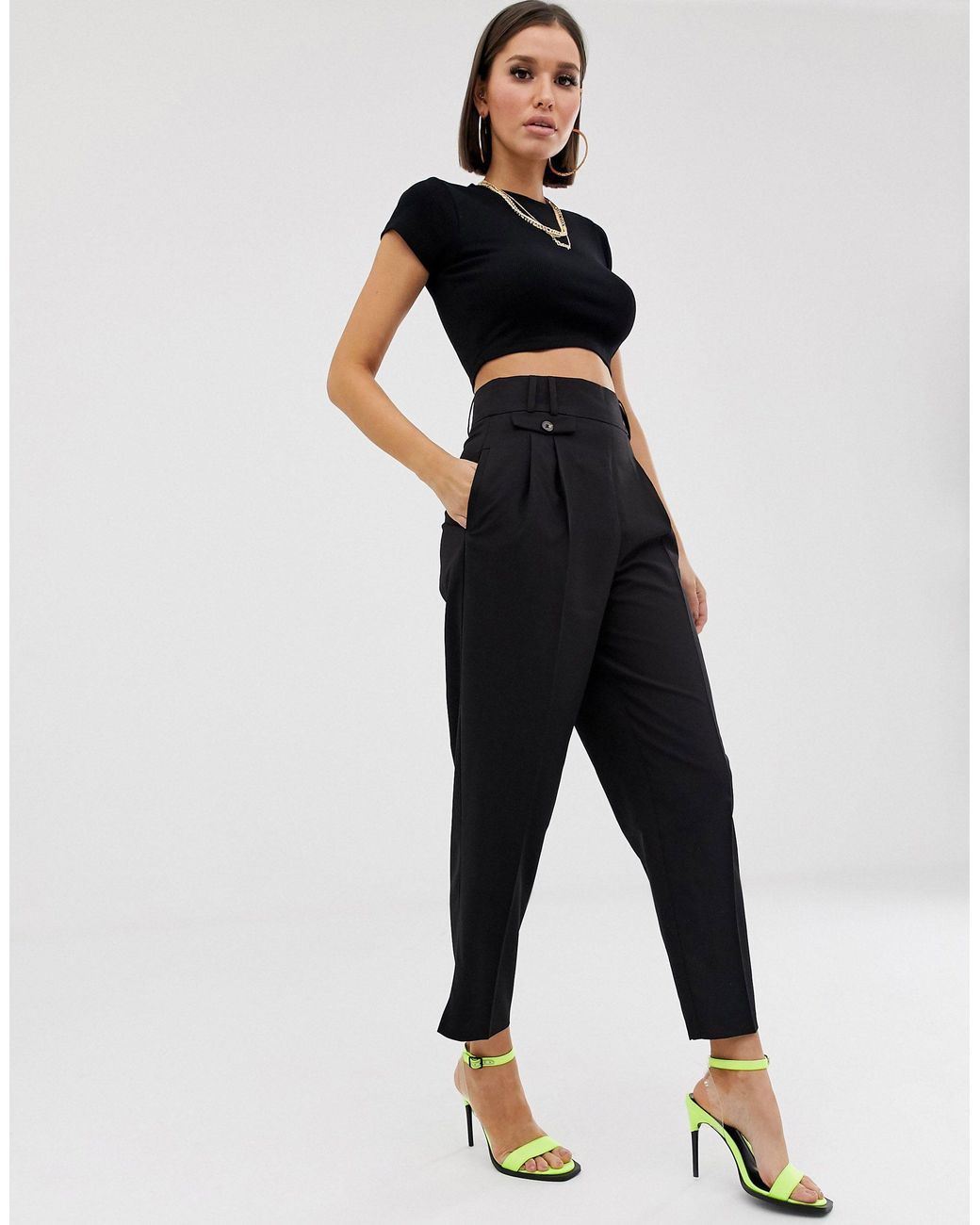 black tailored high waisted trousers