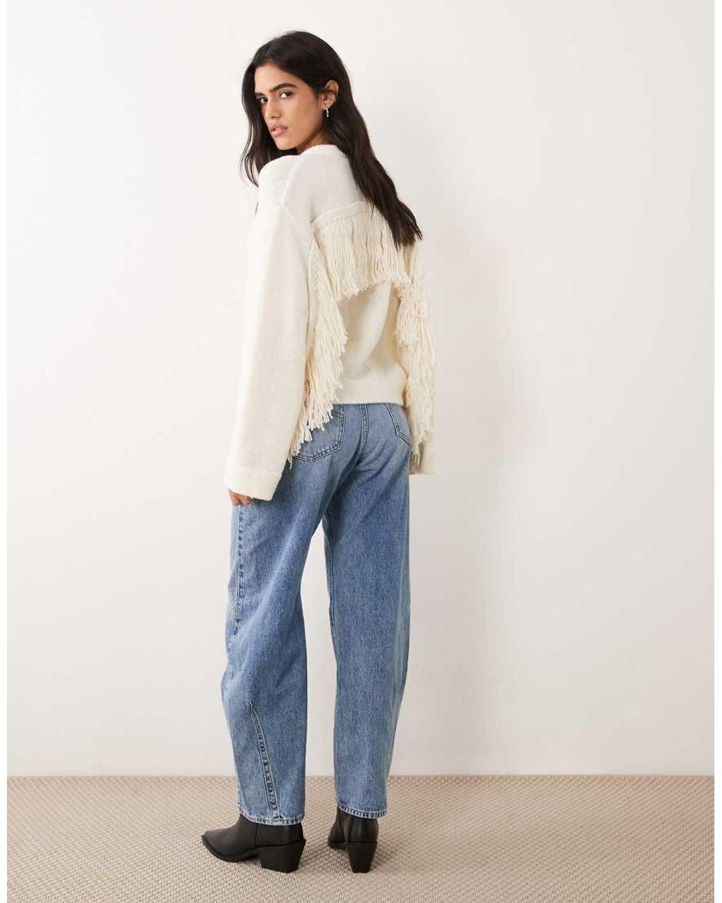 Pieces Natural Oversized Knitted Fringe Jumper