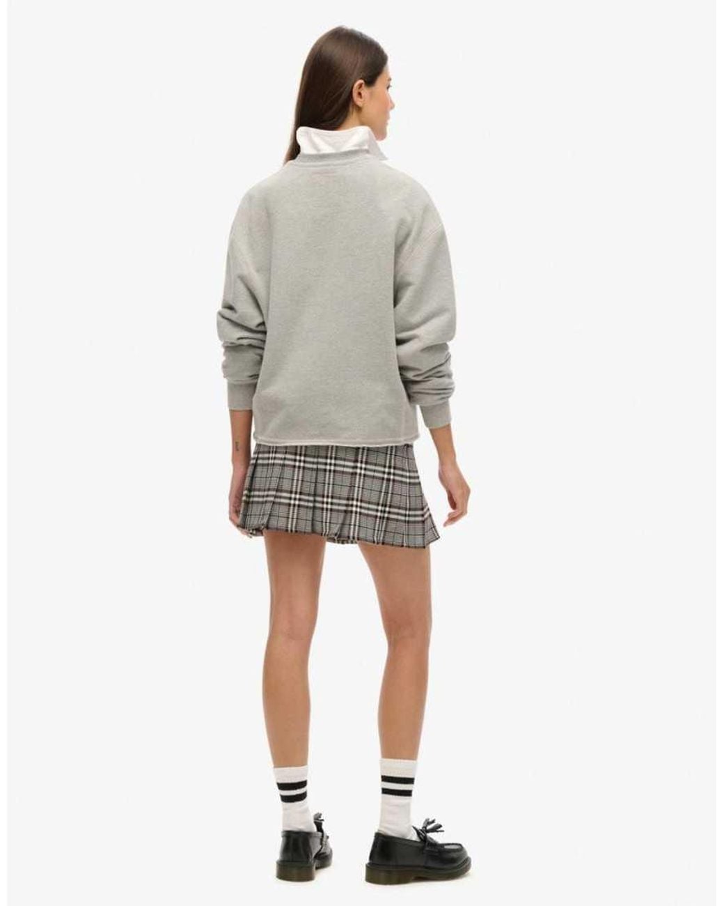 Superdry Gray Vintage Tweed Pleat Mini Skirt