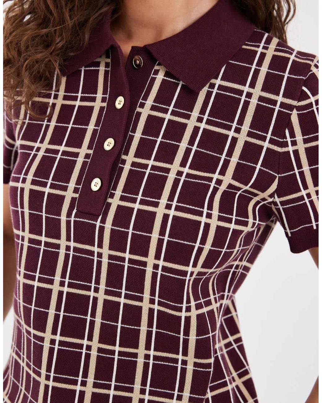 Gant Red Fitted Checked Knit Polo