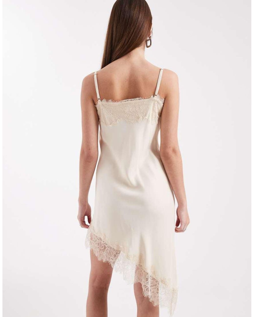 ASOS Natural Satin Lace Trim Asym Mini Dress