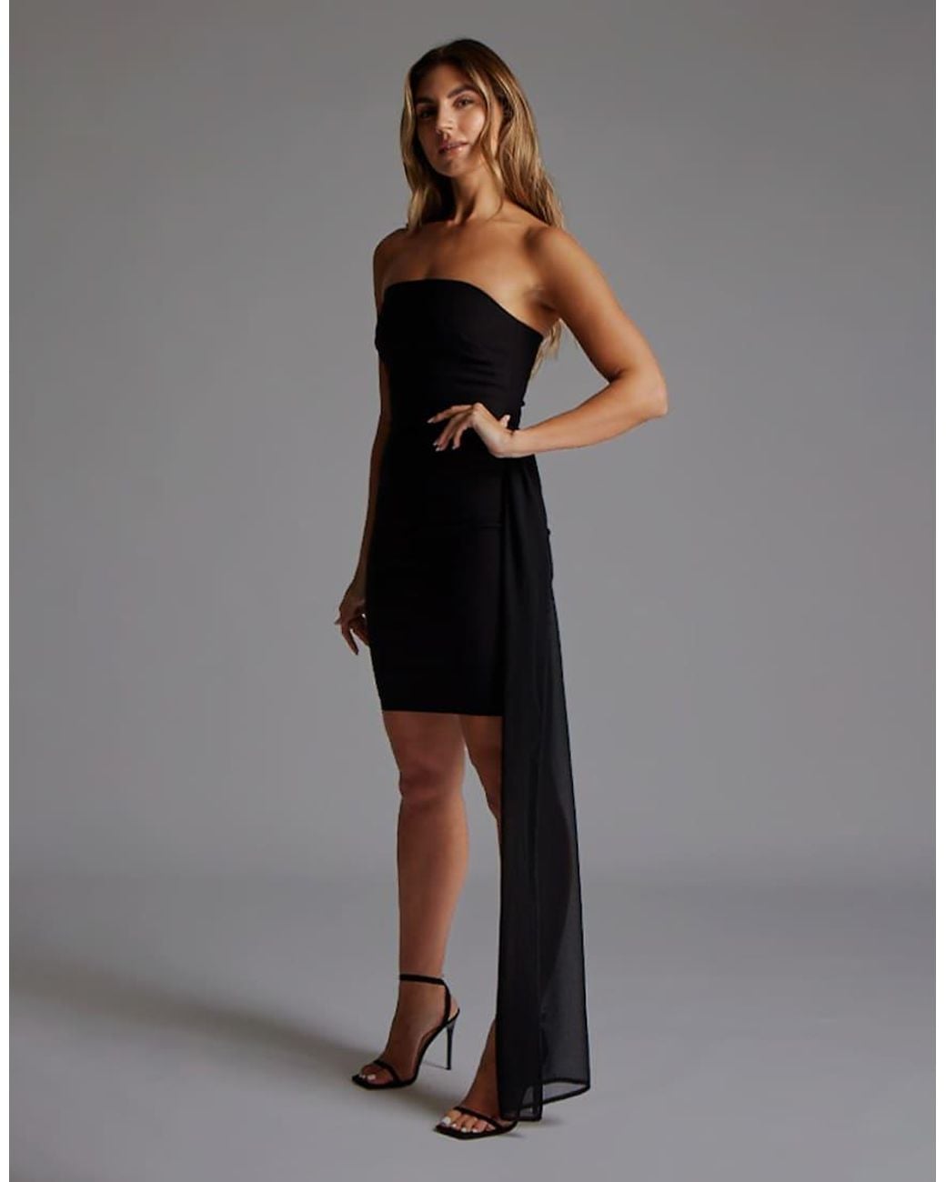 Vesper Gray Strapless Mini Dress With Drape