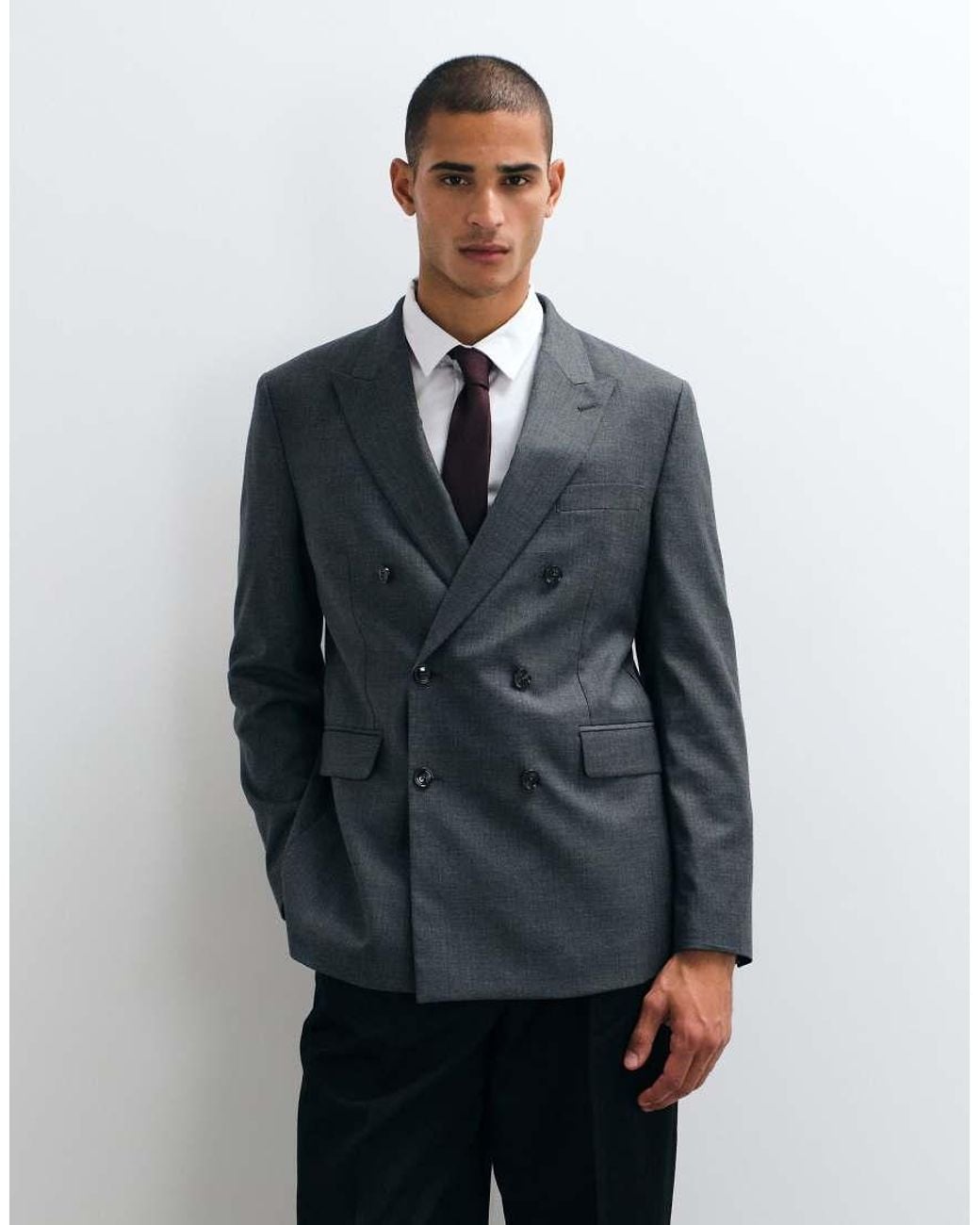 Mango Gray Double Breasted Suit Blazer Co-ord for men