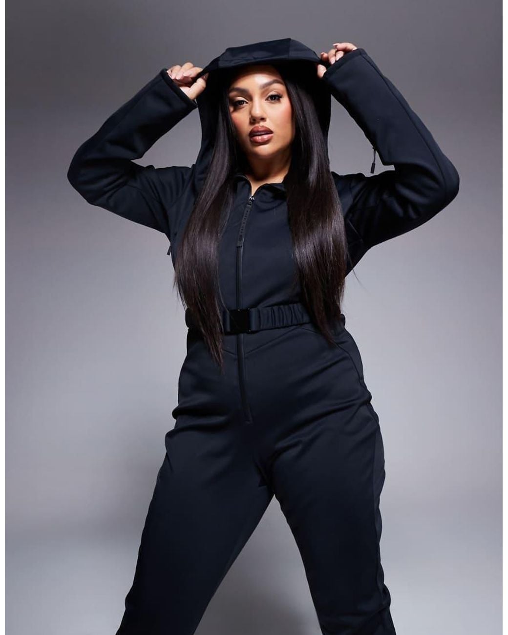 ASOS 4505 Ski & Snow Blue 4505 Curve Ski Belted Ski Suit With Skinny Legs And Hood