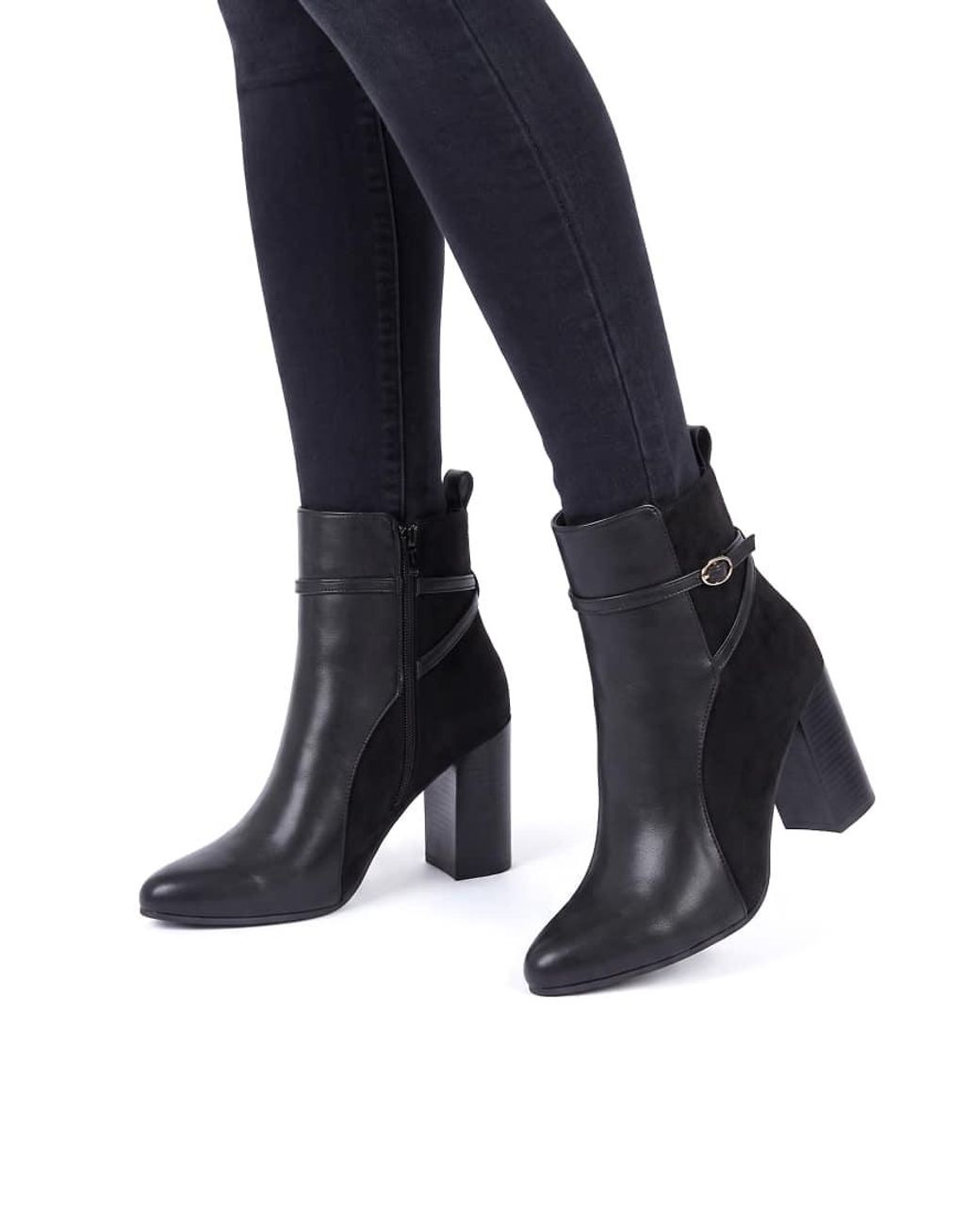 SEQWL Black Dress Ankle Booties Pointed Toe With Thin Buckle Strap