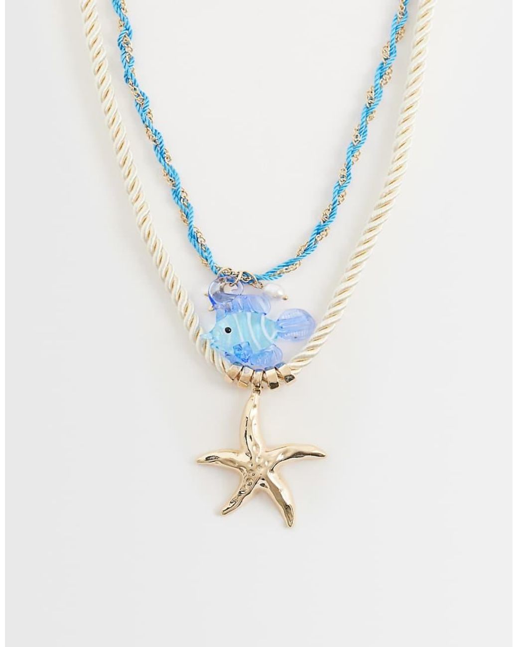 Accessorize Blue Cord Pendant Fish Necklace