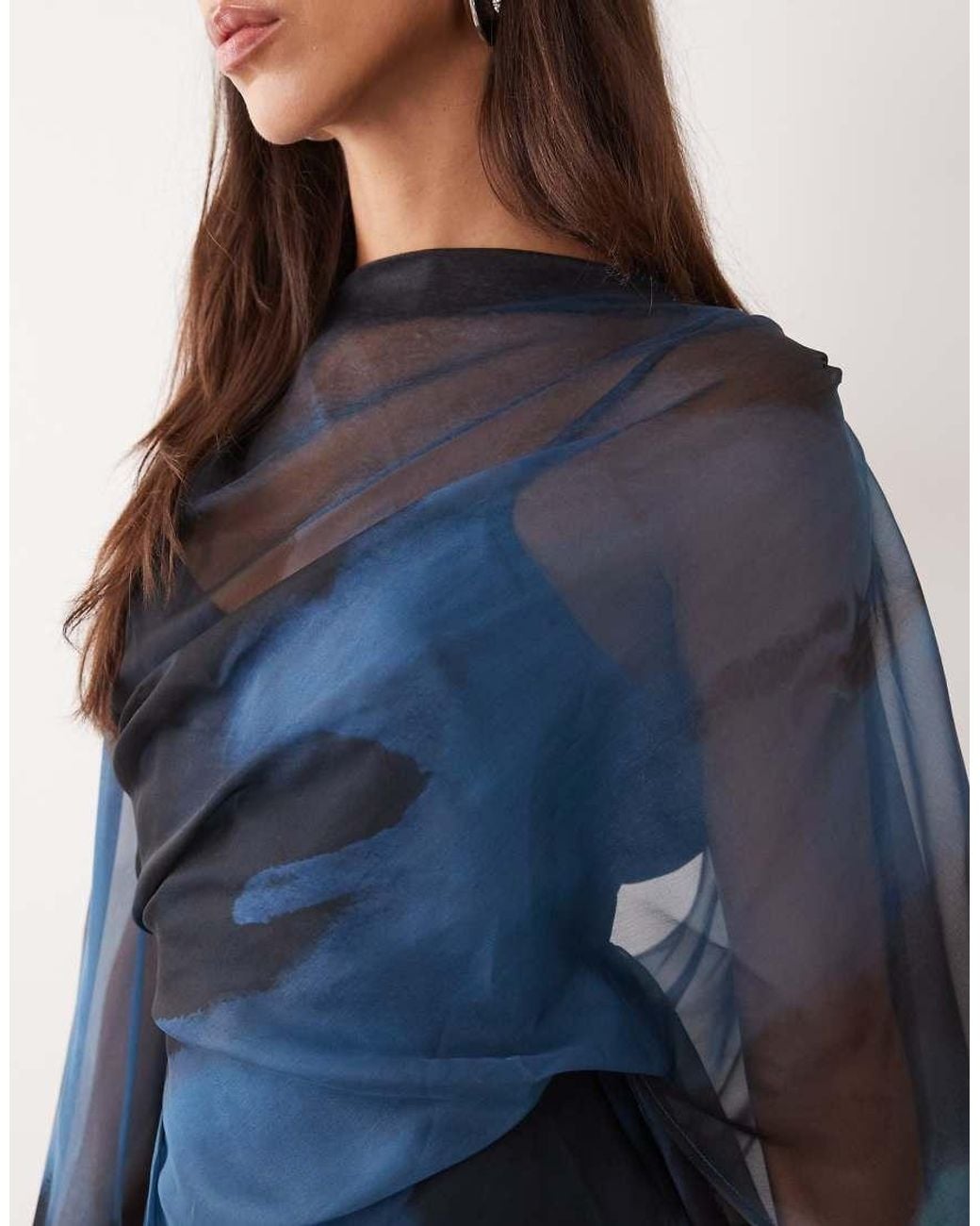 ASOS Blue Kimono Sleeve Cape Detail Draped Midaxi With Open Back