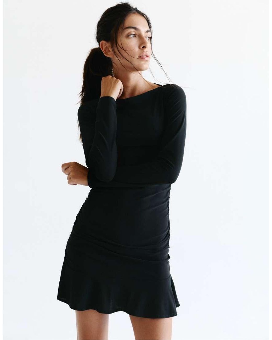 Pull&Bear Black Gathered Short Dress