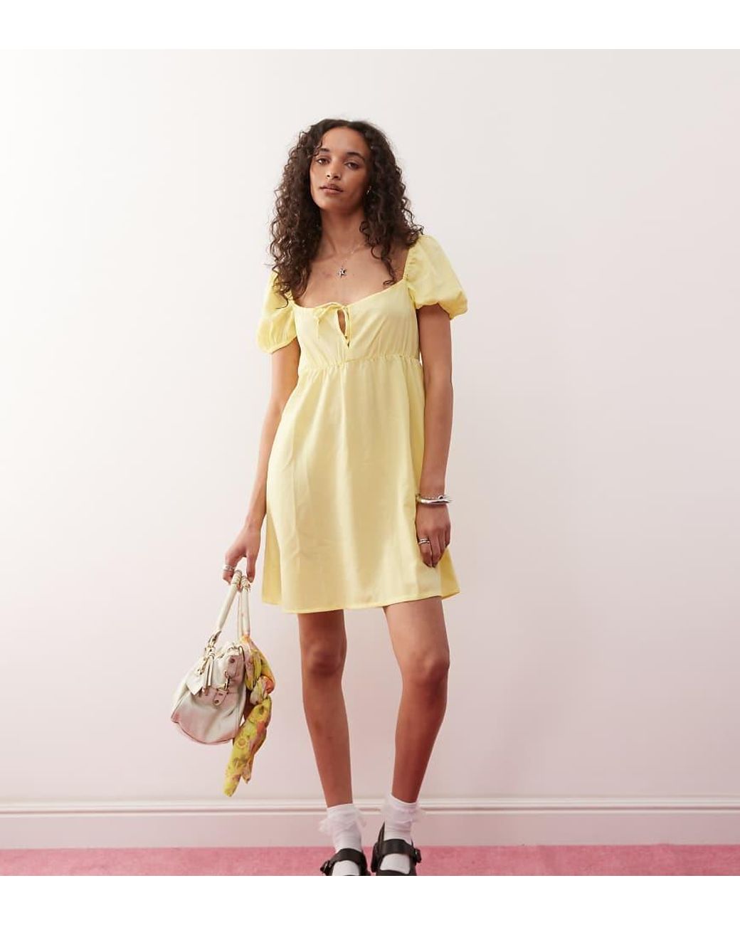 Monki Pink Mini Dress With Puff Sleeves