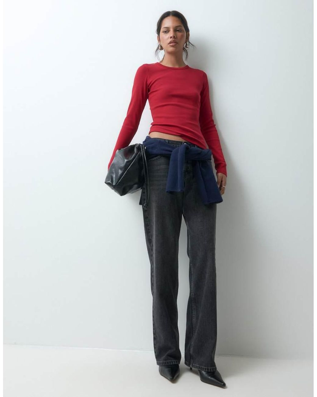 JJXX Red Long Sleeve Rib Tee