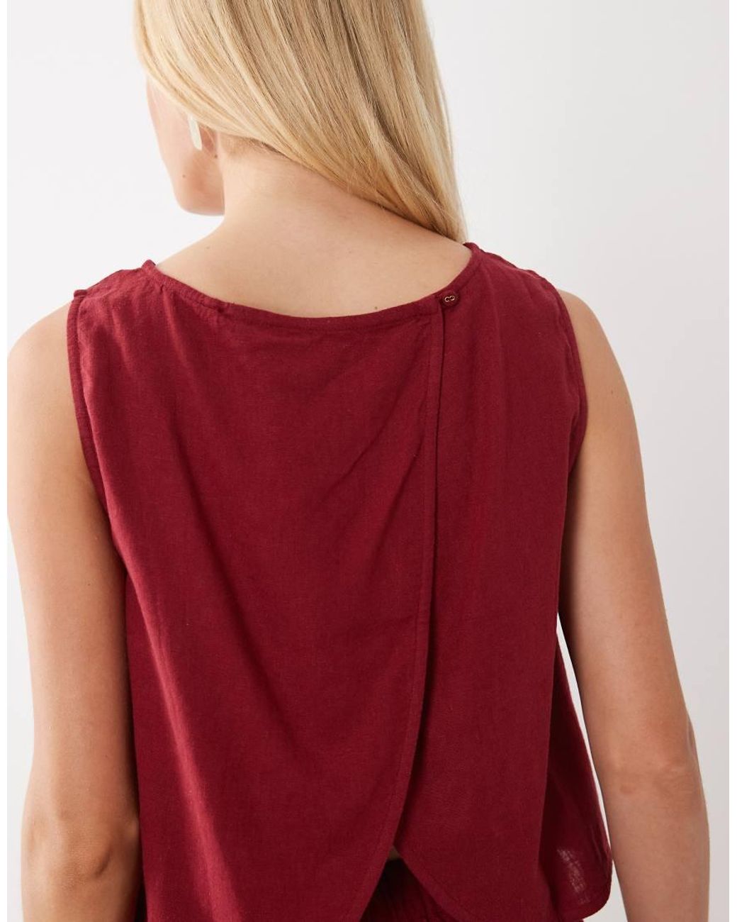 Nobody's Child Red Tulip Linen Blend Boat Neck Wrap Back Detail Top