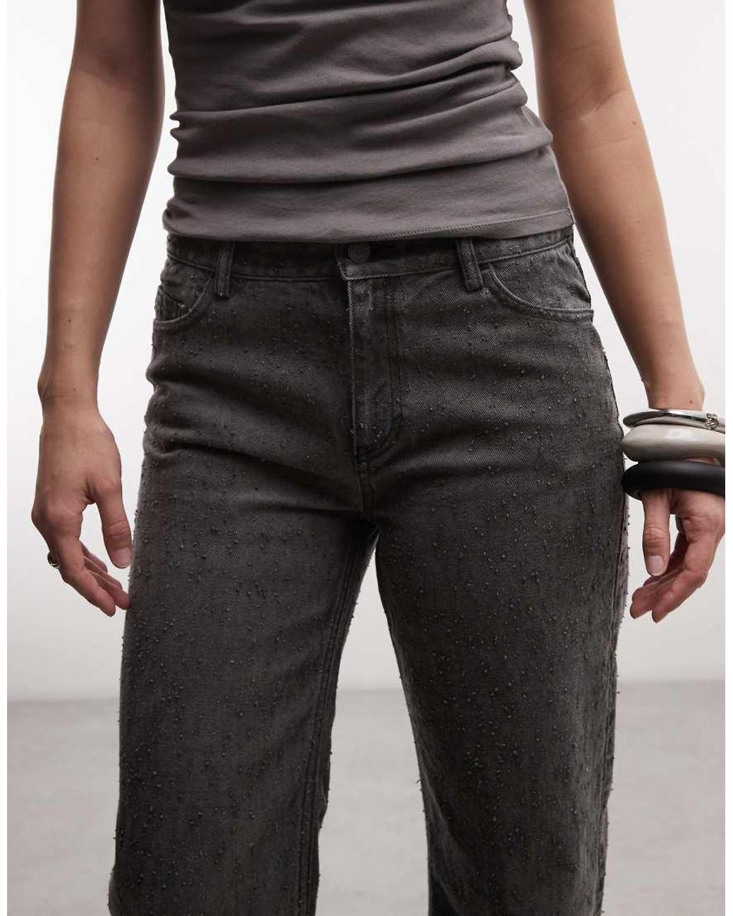 Weekday Gray Wide Leg Flare Trousers With Texture Detail