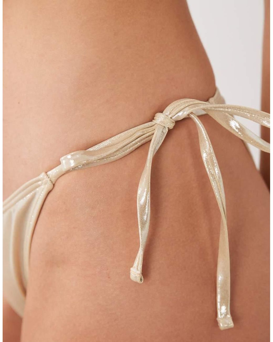 Miss Selfridge Brown Shiny Bandeau Tie Detail Bikini Top