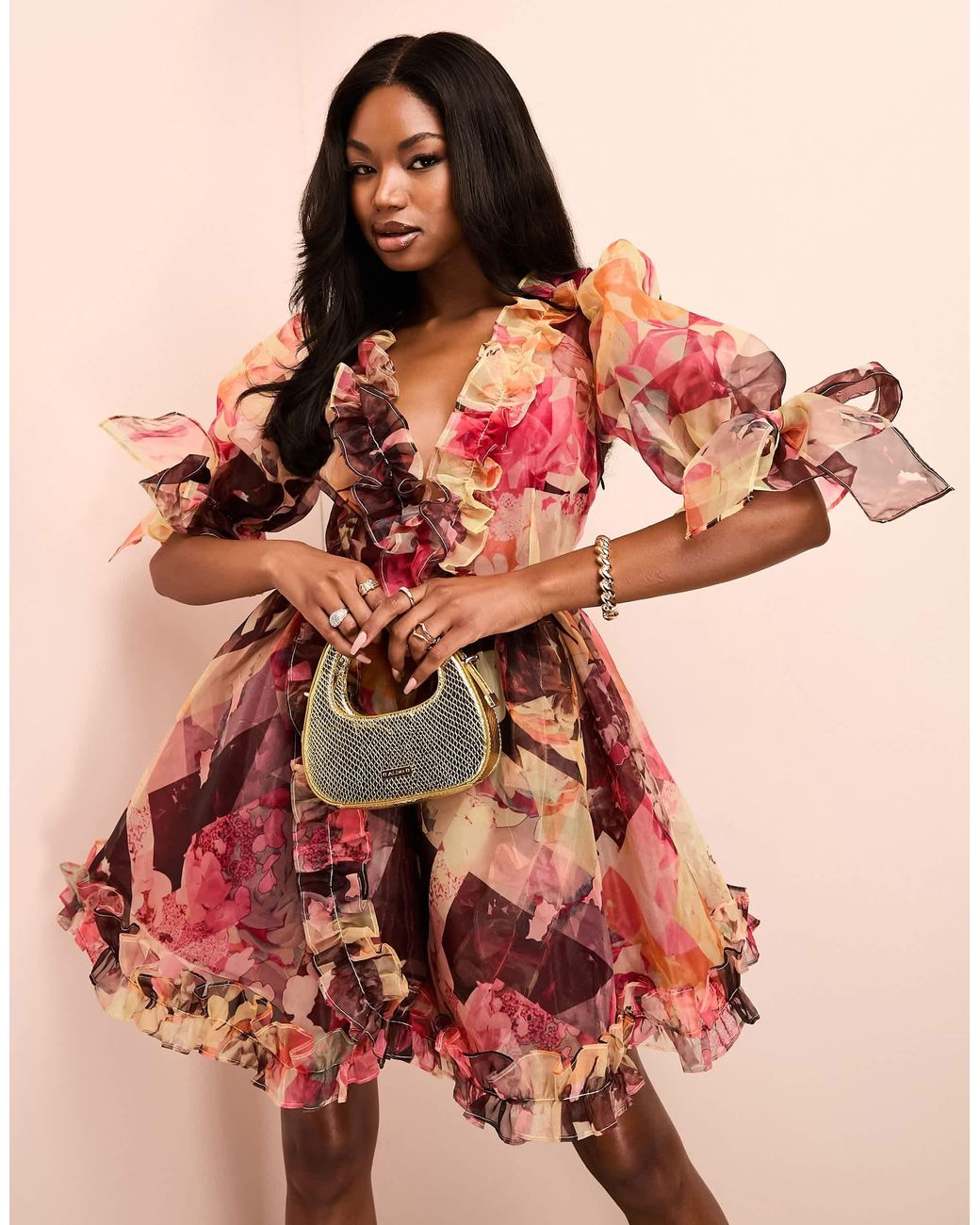 white christmas dresses Rent Asos Luxe Ruched Exaggerated Frill Side Mini Dress With Diamante  Straps In Purple