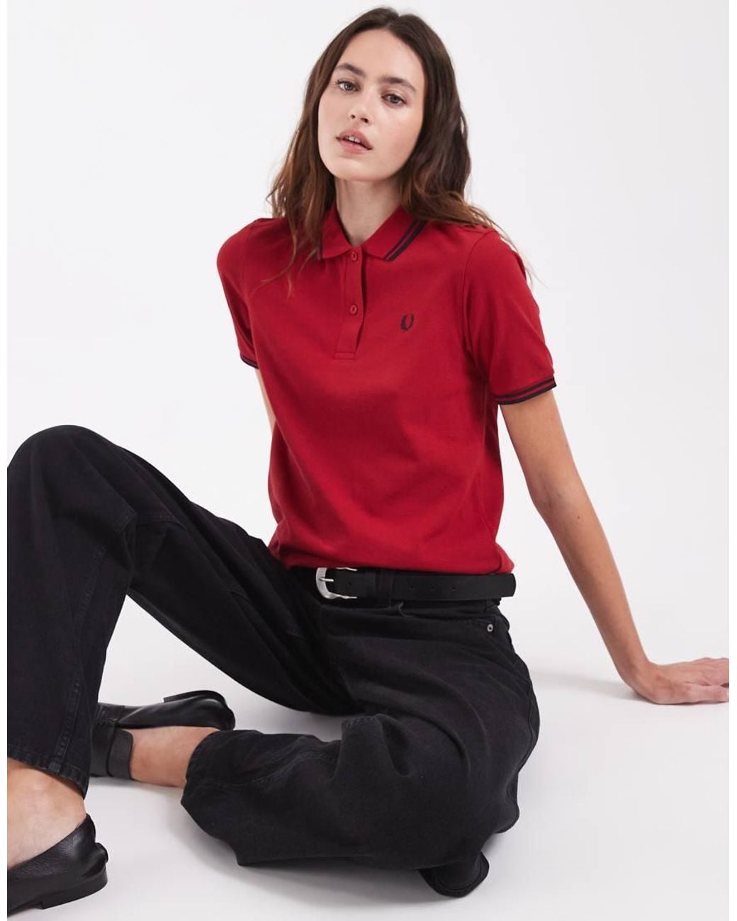 Fred Perry Red F Perry Short Sleeve Twin Tipped Logo Polo Shirt