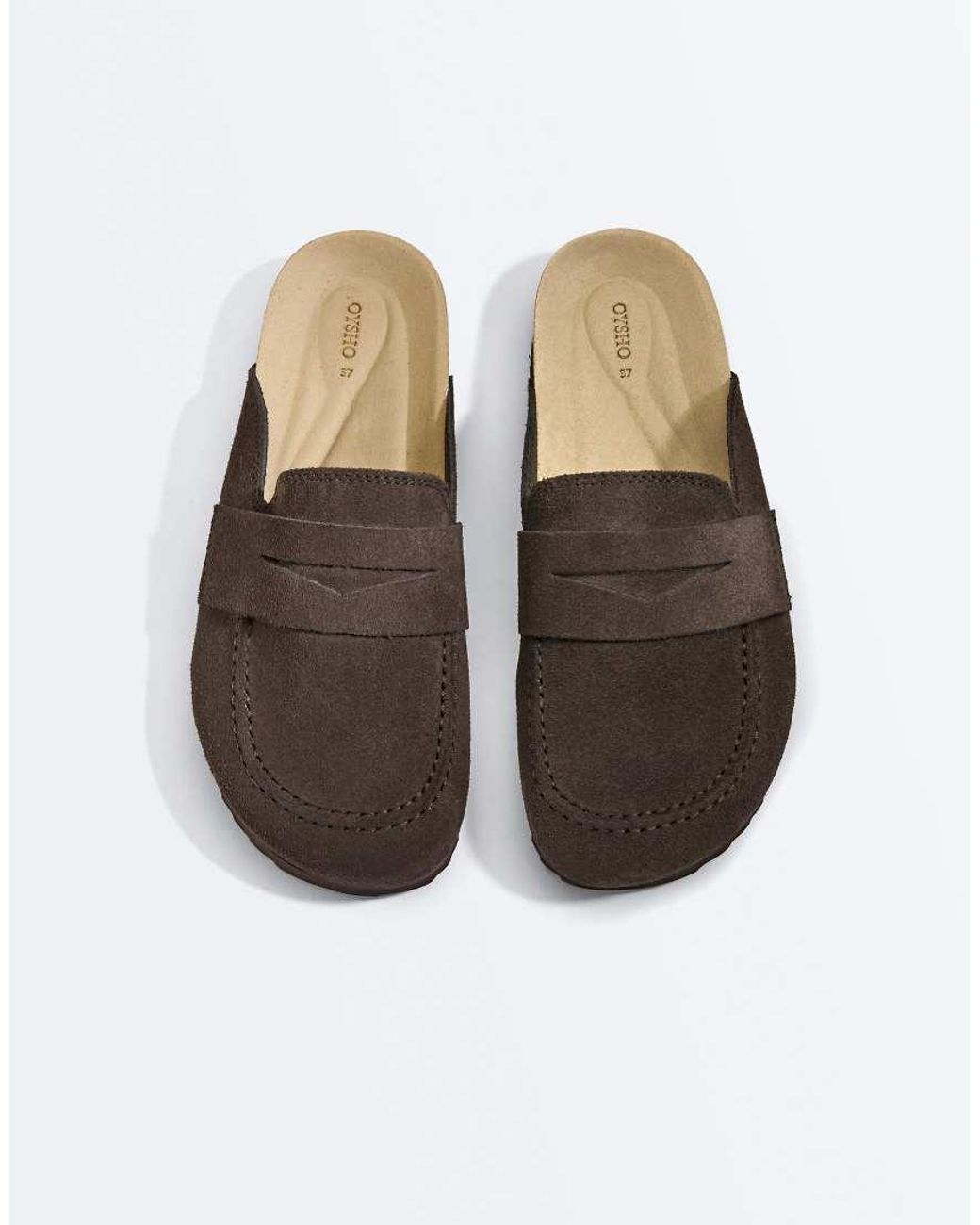 Oysho Brown Suede Clogs