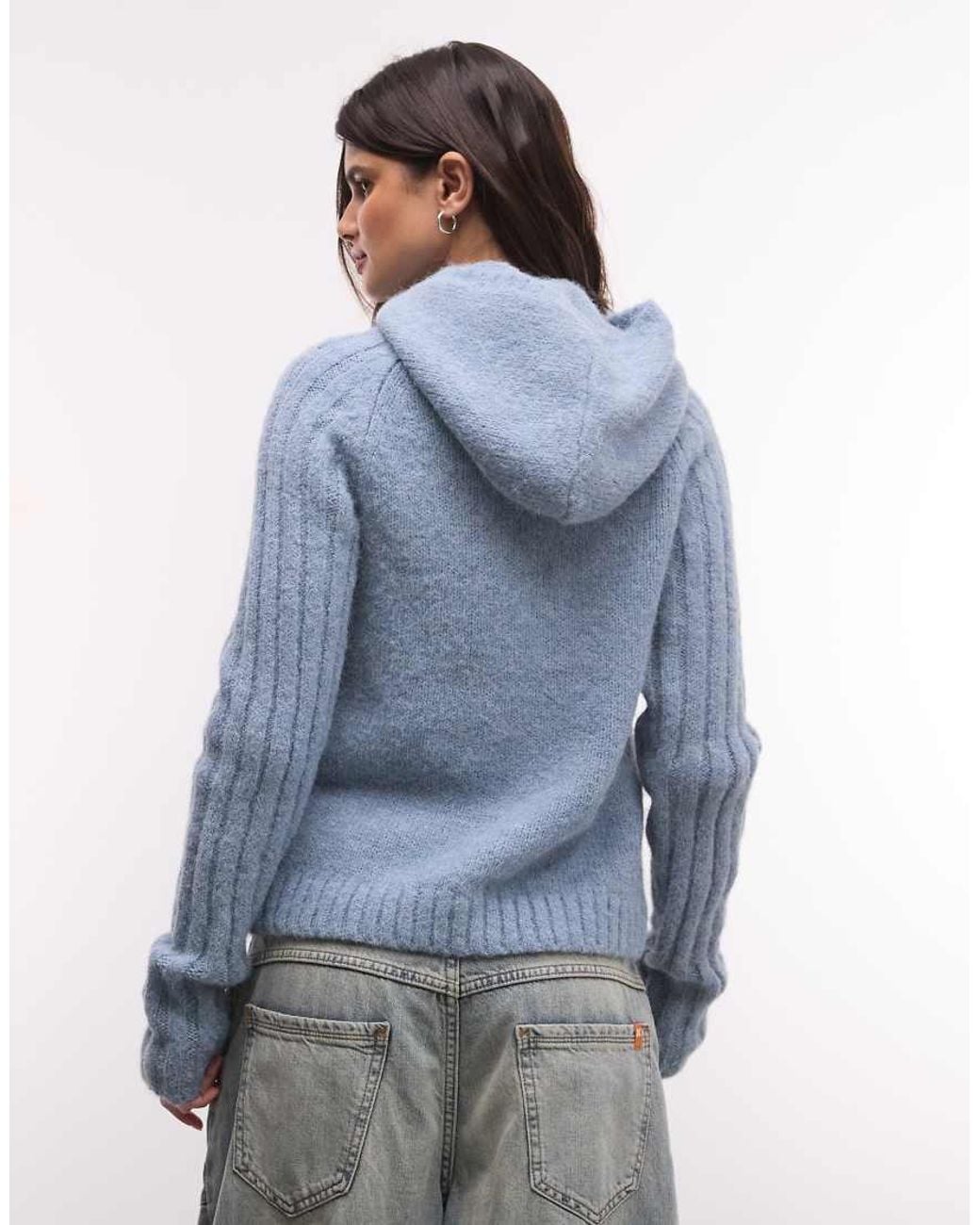 Weekday Blue Wool Blend Zip Cardigan With Hood