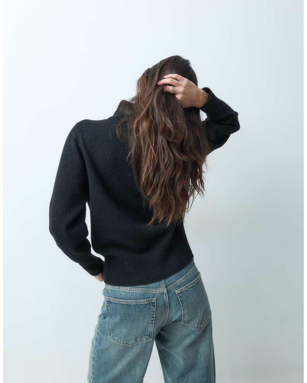 ASOS Blue Waisted High Neck Jumper With Wool