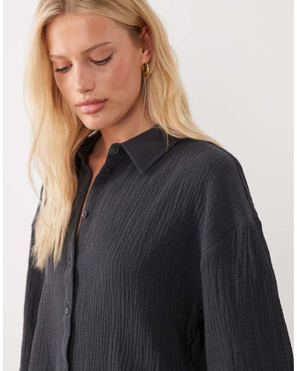 Jdy Cropped Overhemd Van Kaasdoek in het Black