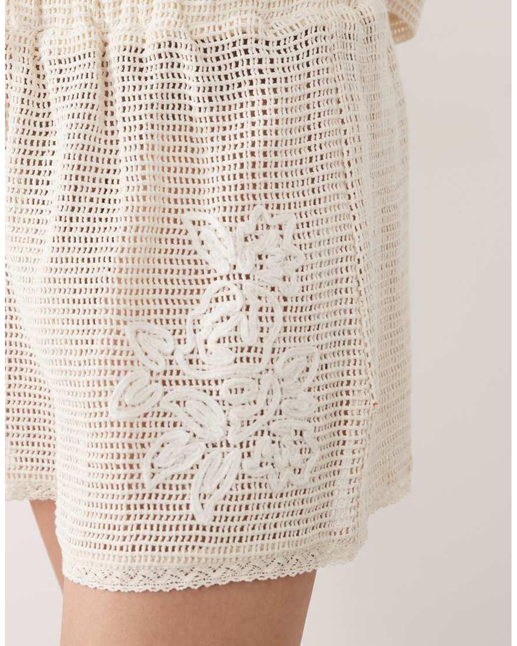 ASOS Natural Open Knit Shorts With Cornelli Detail