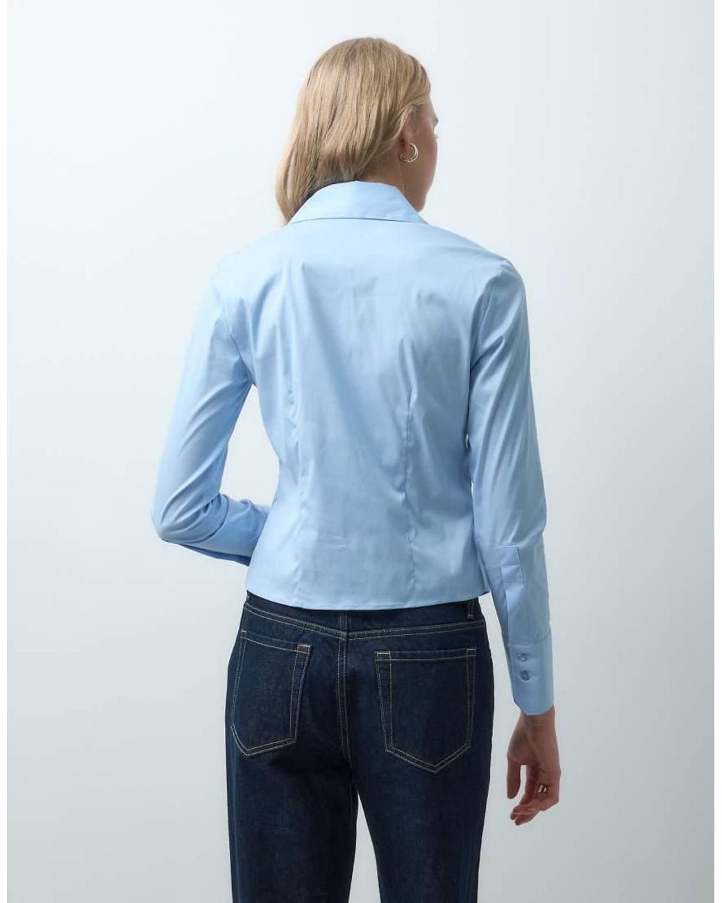 Mango Blue Cinched Waist Shirt