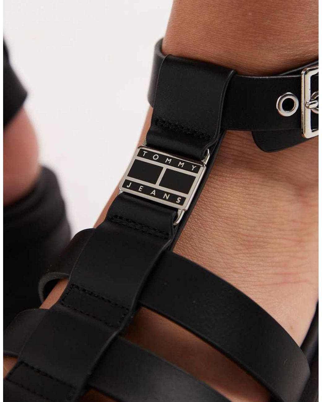 Tommy Hilfiger Black Real Leather Chunky Sandals