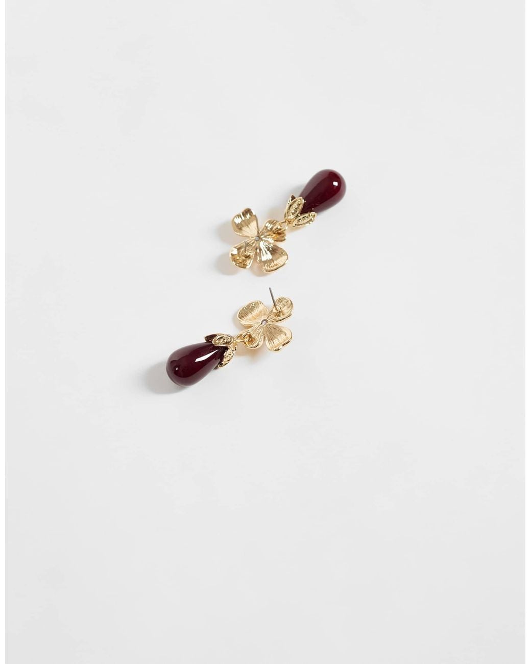 Reclaimed Vintage Flower Stud Earrings With Burgundy Drop-red in ...