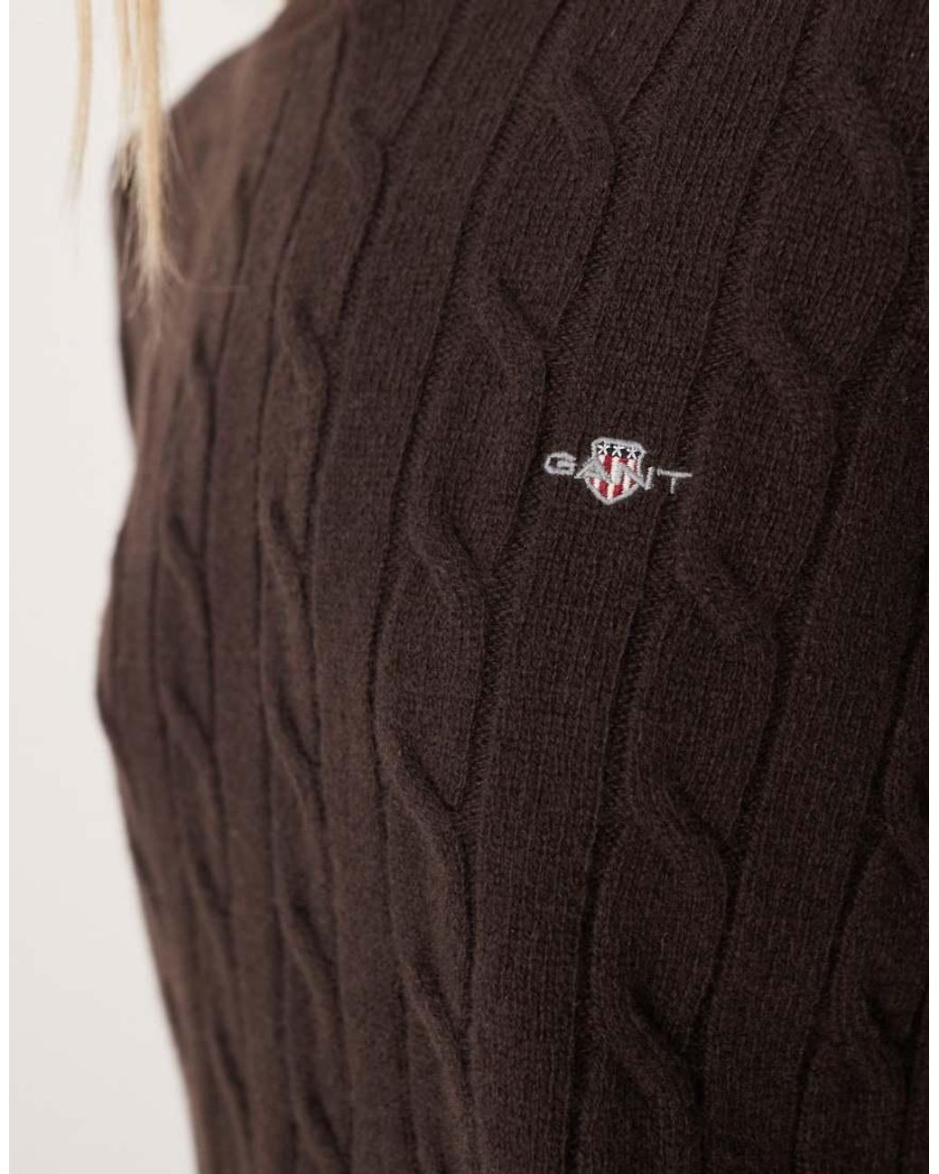 Gant Brown Pure Lambswool Cable Knit Jumper