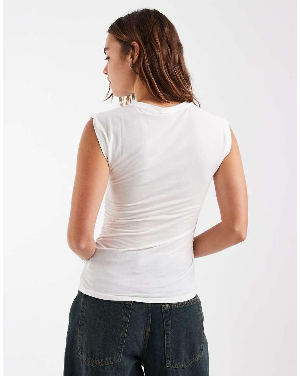 Vero Moda White Ruched Side Short Sleeve T-shirt