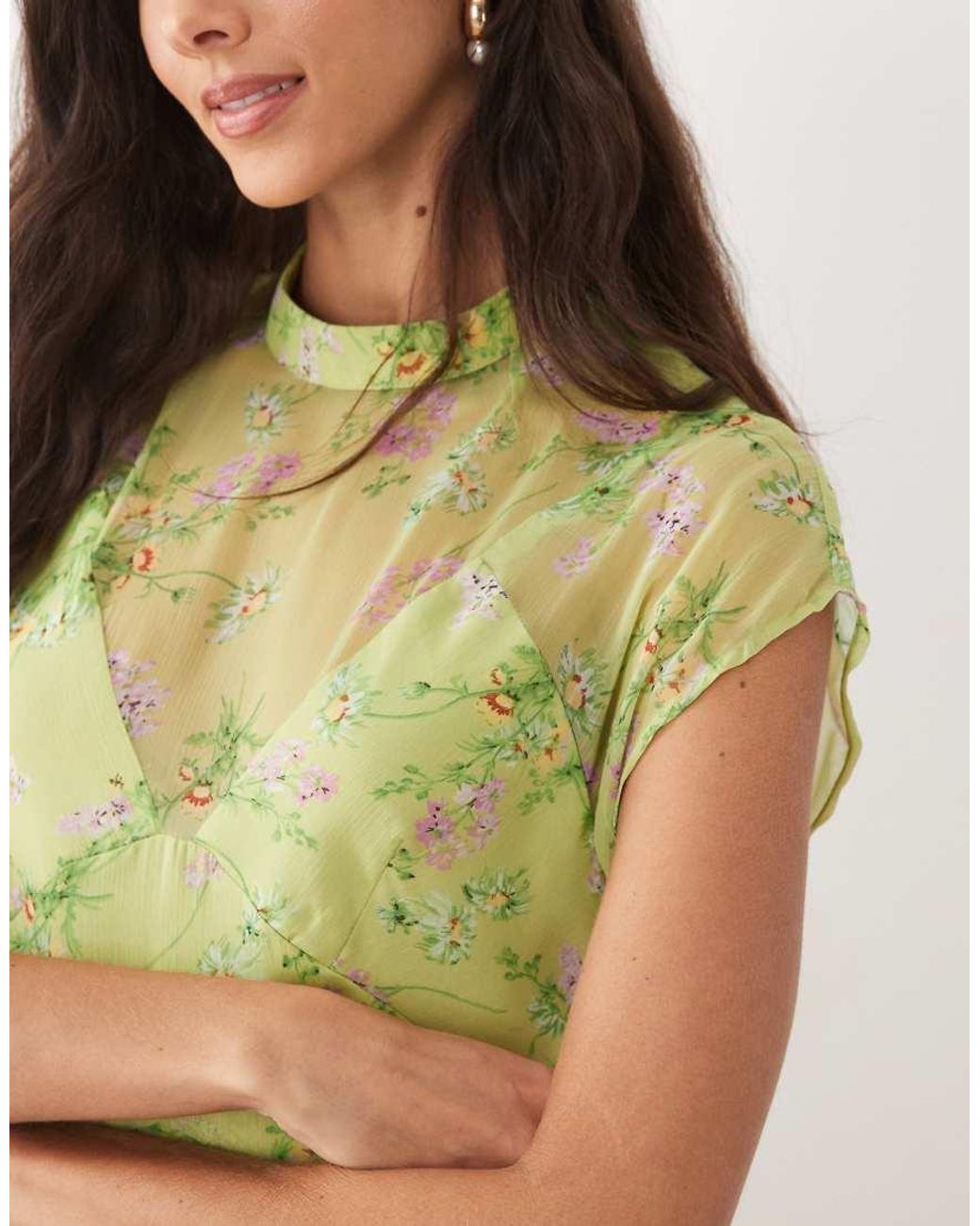 ASOS Green High Neck Handkerchief Hem Chiffon Maxi Dress