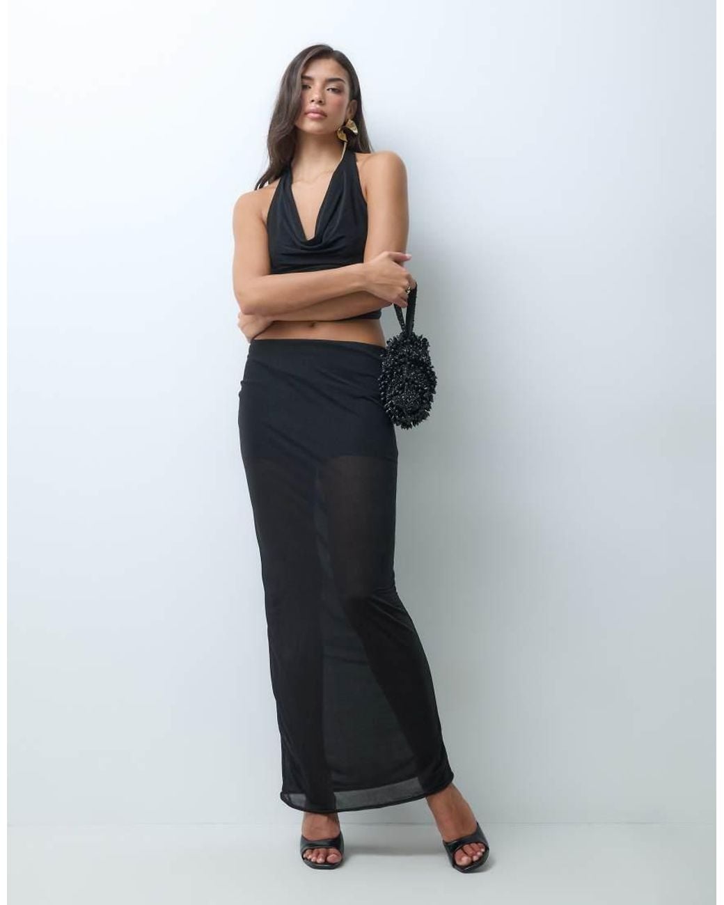 Missy Empire Black Mesh Maxi Skirt Co-Ord