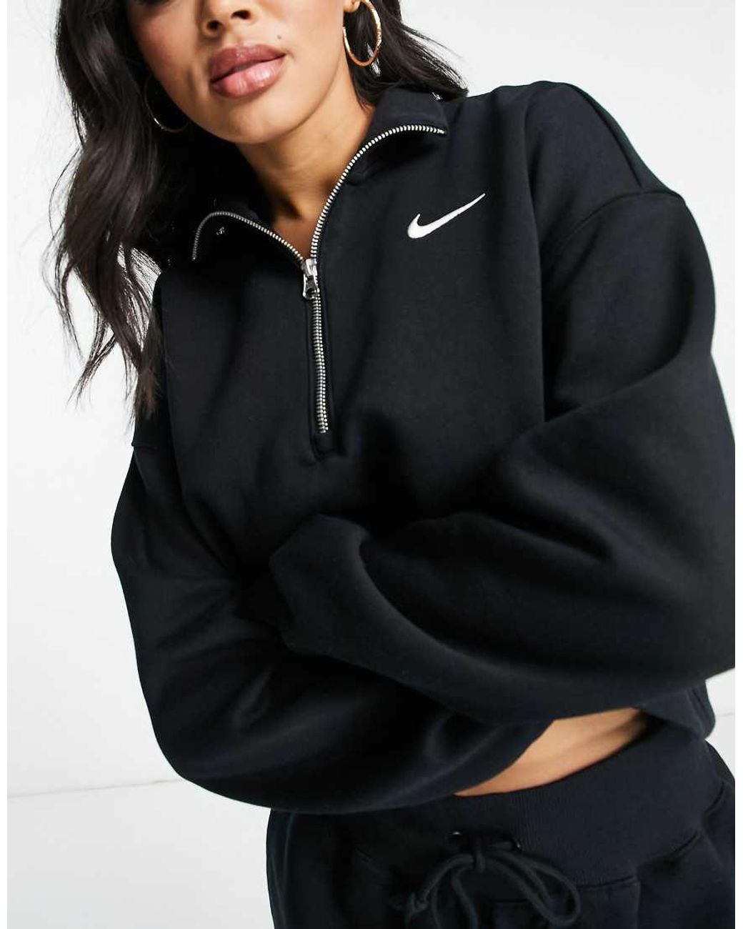 Nike Black Sportswear Phoenix Fleece Oversized 1/2-zip Crop Sweatshirt