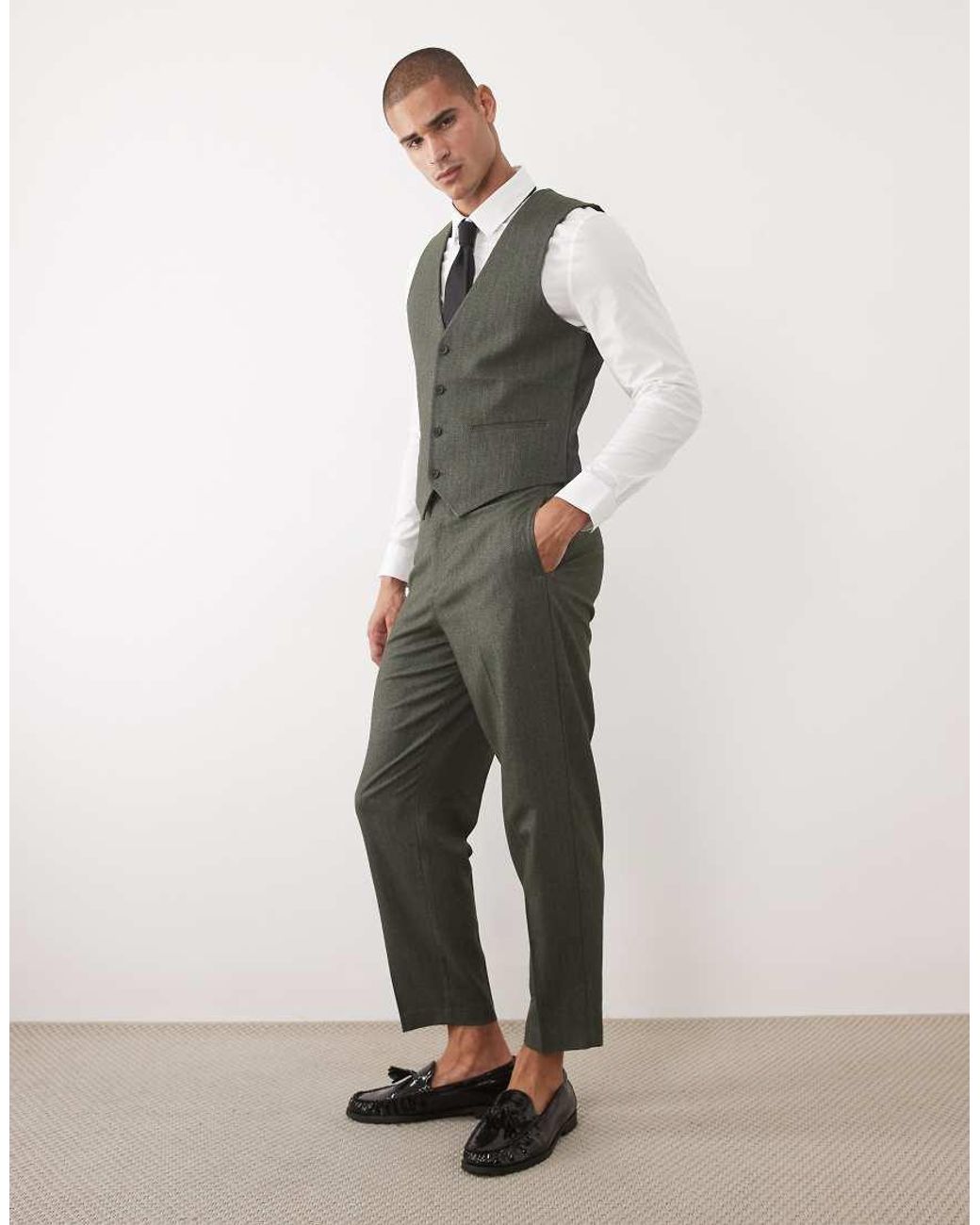 ASOS Natural Relaxed Tapered Suit Pants for men