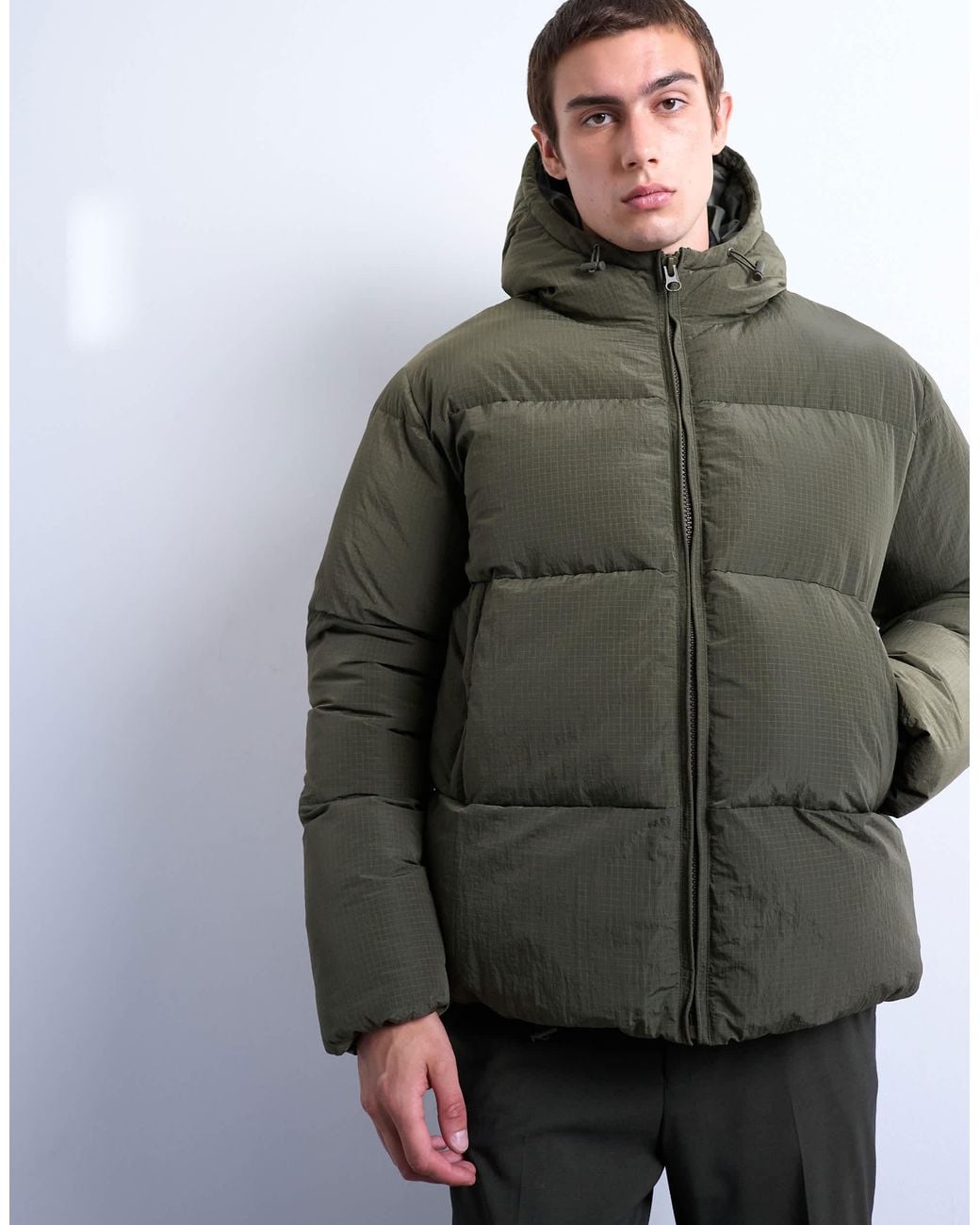 Topman Green Textured Puffer Jacket for men