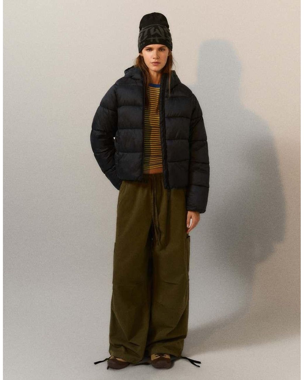 Pull&Bear Black Hooded Puffer Jacket