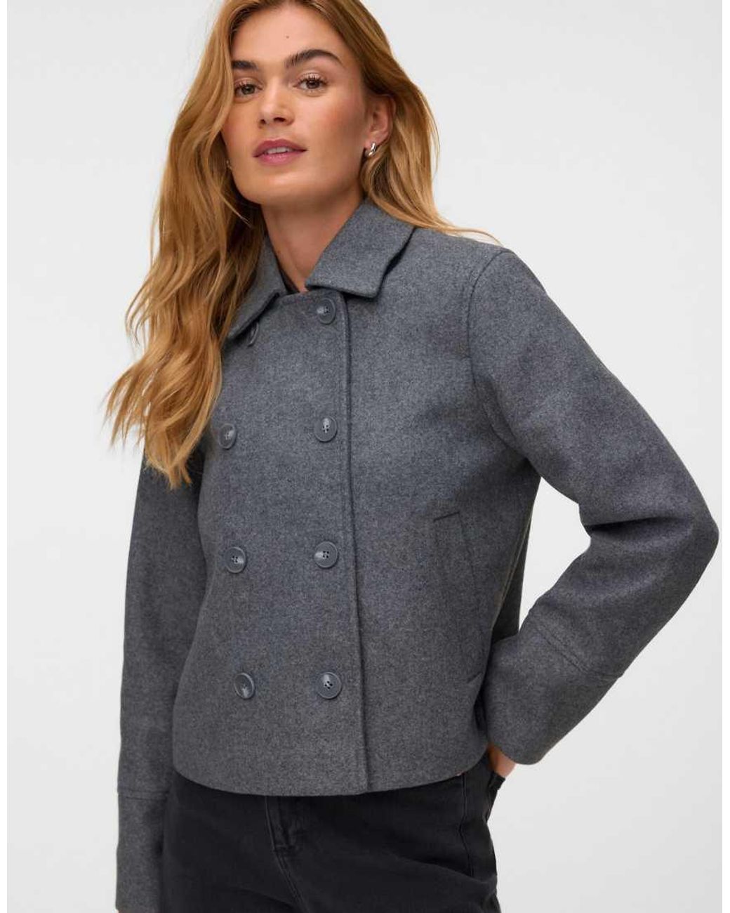 Vero Moda Blue Siri Spread Collar Double Breasted Short Jacket