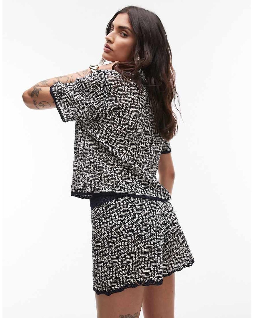 TOPSHOP Multicolor Knitted Crochet Look Pattern Short Co-ord