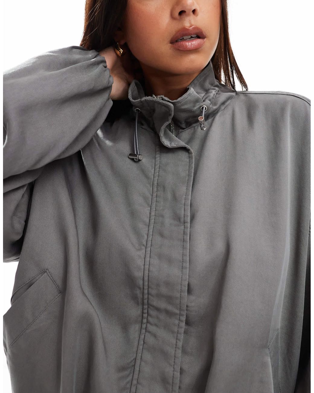 ASOS Black Washed Ruched Funnel Neck Jacket
