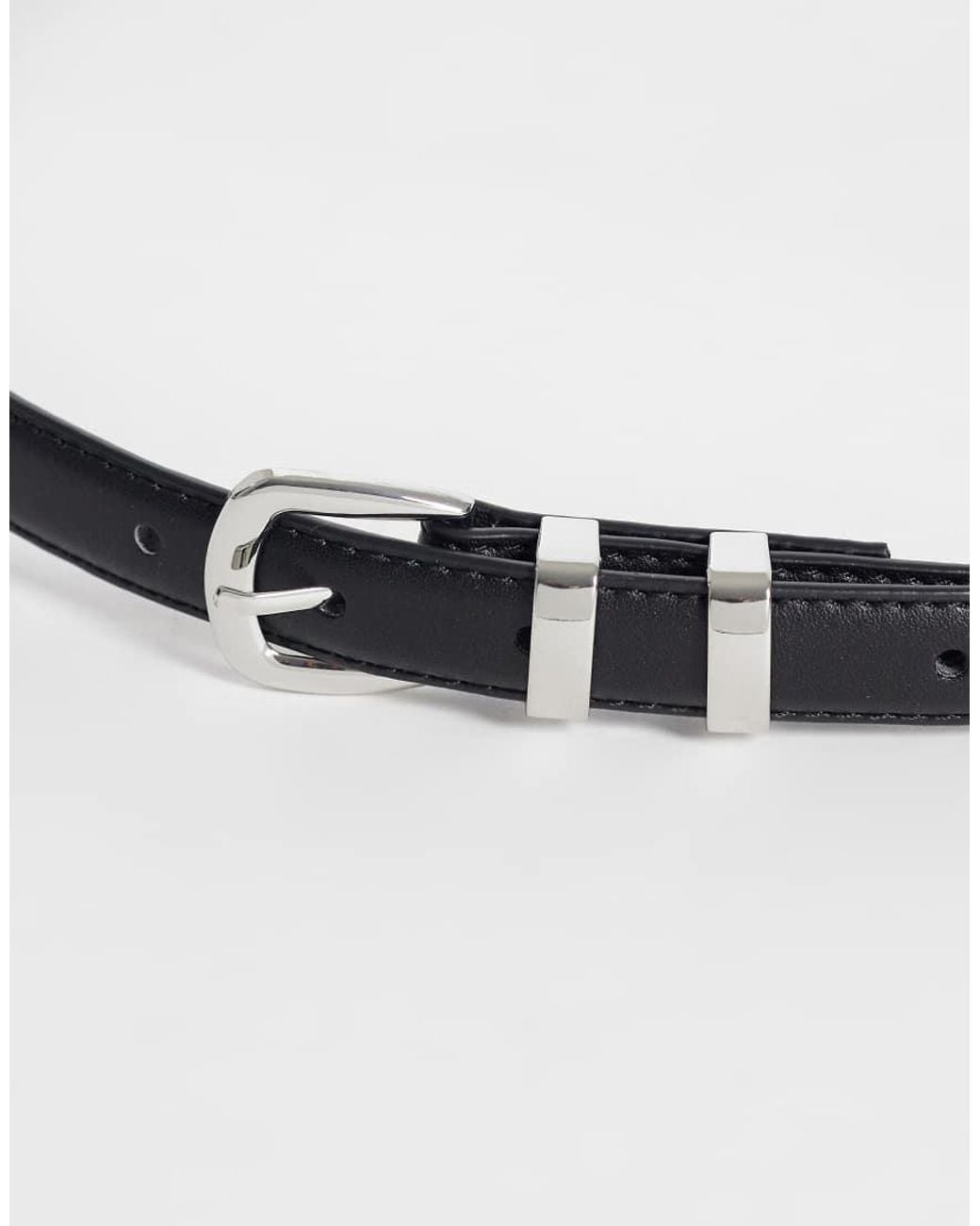 JJXX White Skinny Leather Belt With Silver Buckle