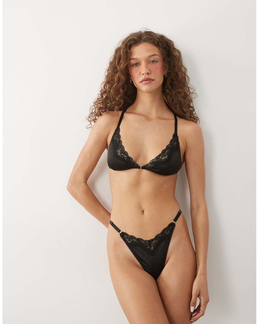 KAT THE LABEL Natural Sadie Satin Lace Thong