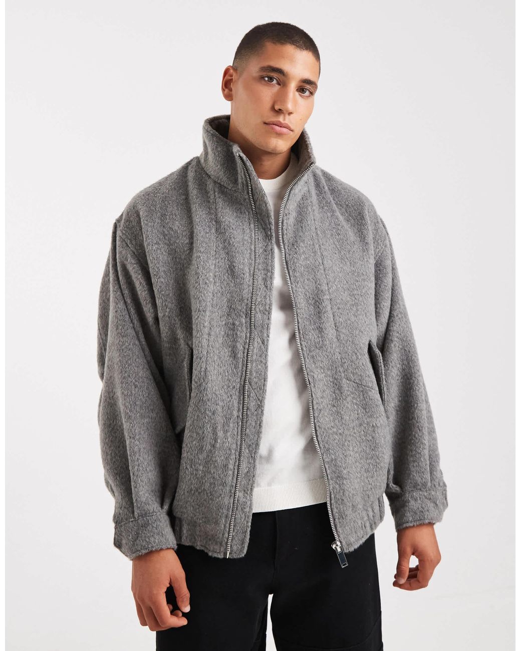 ASOS Gray Wool Look Bomber for men